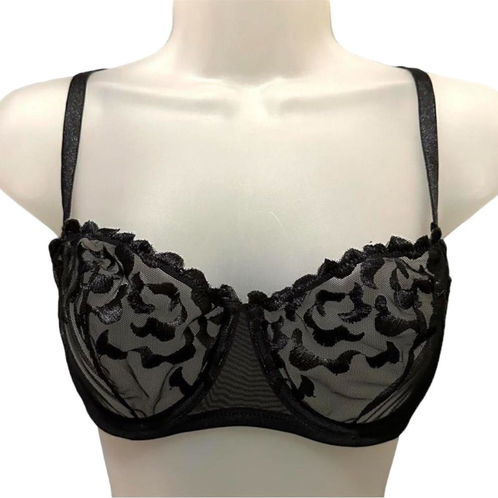 Adore Me Black Lace Floral Sheer Sexy Underwire Lingerie Bra